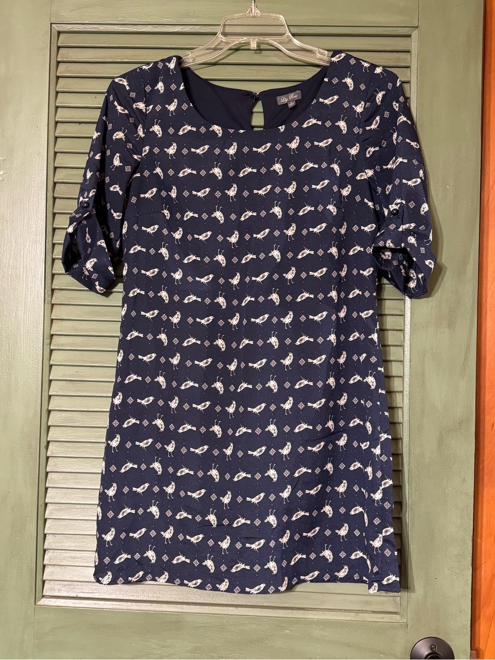 Lily Rose Navy and White Printed Short-Sleeve Dress
